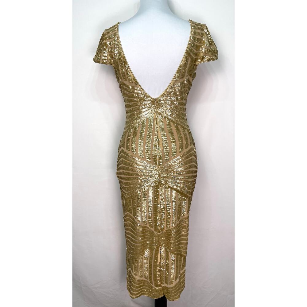 Dress the population Gold Sequin Midi Dress Size S - Picture 2 of 11